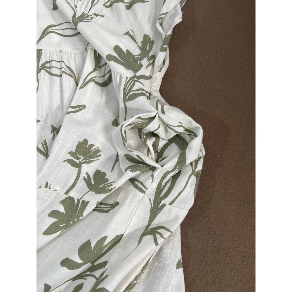 White Closet Elements Linen Blend Cream Olive Green Empire Waist Maxi Dress XL - Picture 9 of 12